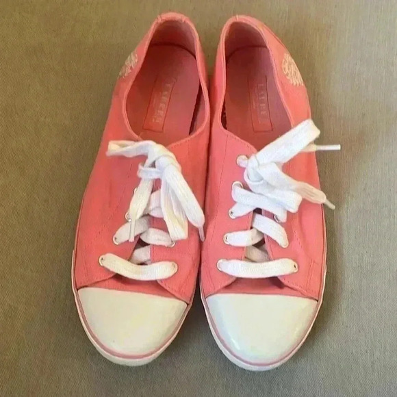 Ralph Lauren Pauline Sneakers Pink White Embroidered Logo retro shoes size 9 - Picture 3 of 9